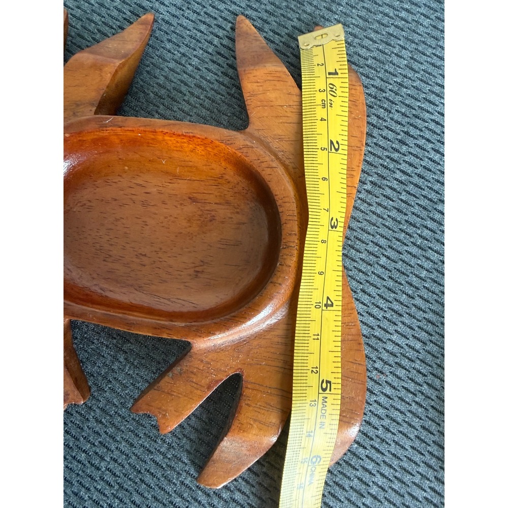 Vintage Hand Carved Wood Crab Trinket Dish Coastal Nautical Decor Small Bowl 6" - Picture 8 of 10